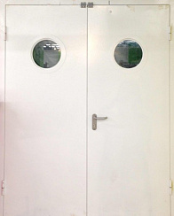 Дверь противопожарная дымогазонепроницаемая двупольная EIS90 с круглым остеклением в обеих створках