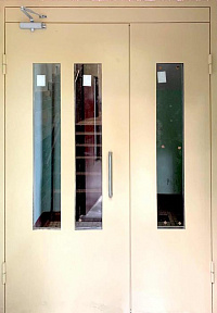 Дверь металлическая остекленная с 3 стеклами с фрамугой 