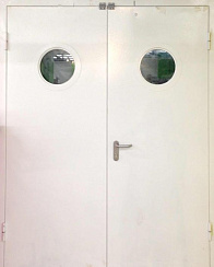 Дверь противопожарная двупольная с круглым остеклением в обеих створках EI60